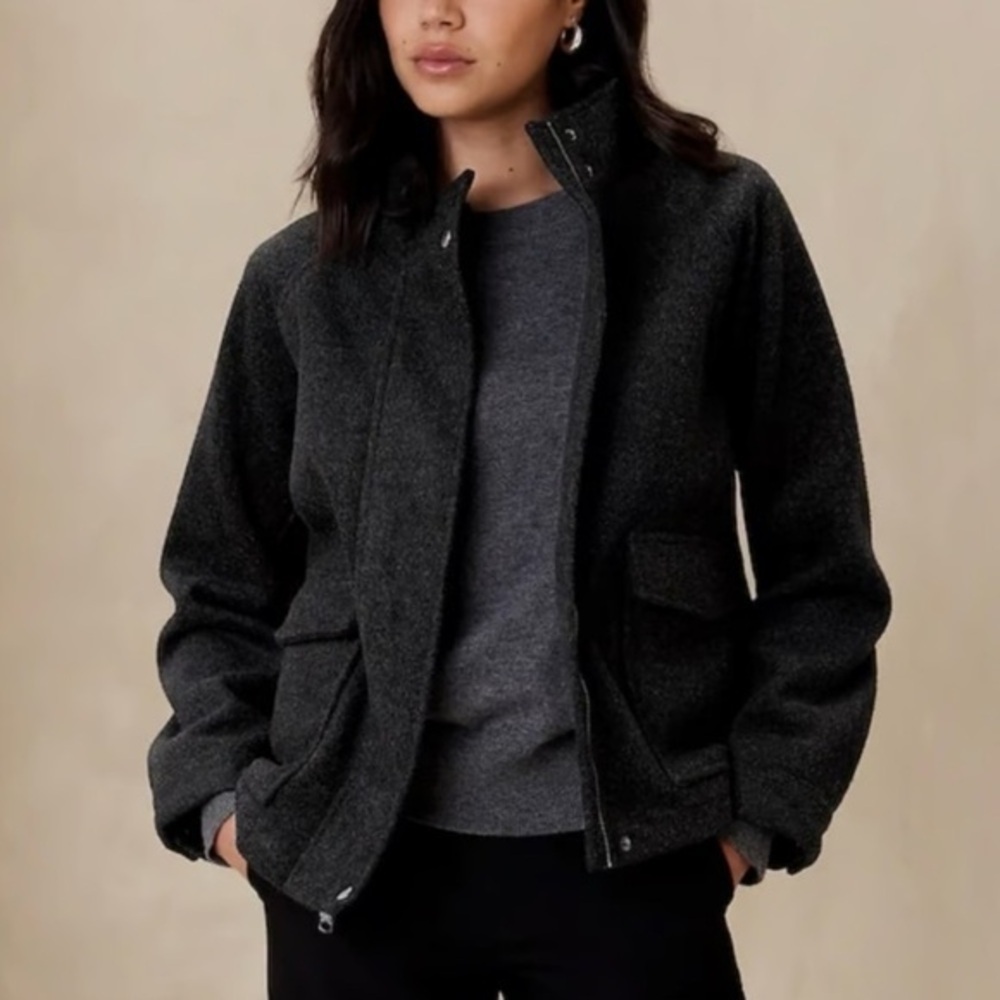 BANANA REPUBLIC FACTORY MELTON VOLUMOUS SLEEVE CHARCOAL GREY JACKET SIZE MP